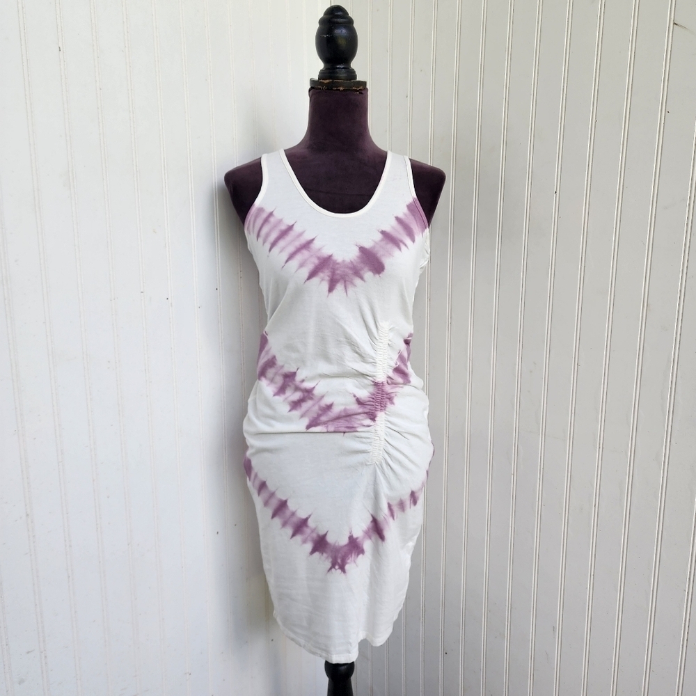 VENUS Women's Tie Dye Ruched Lounge Dress White & Purple Cotton Blend XS - Picture 2 of 16